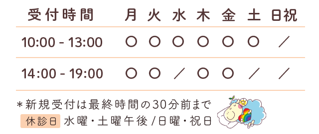 日根野イオンモール2階 ゆうだい整骨院 受付時間10時から19時まで