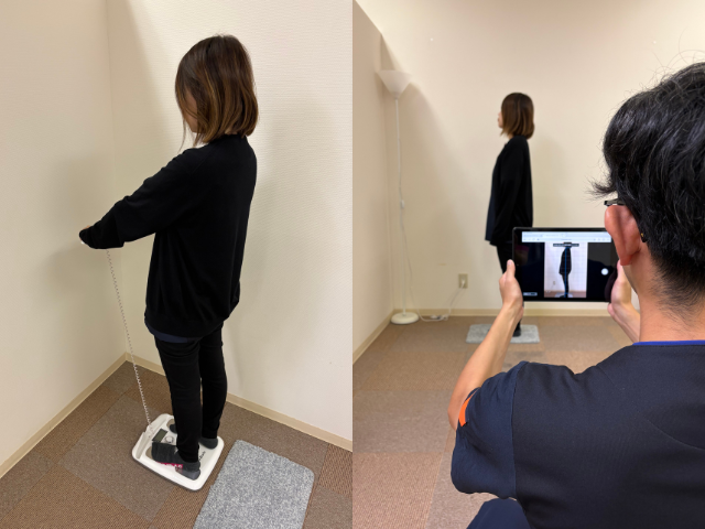 施術前の​姿勢検査＋体組成測定の様子